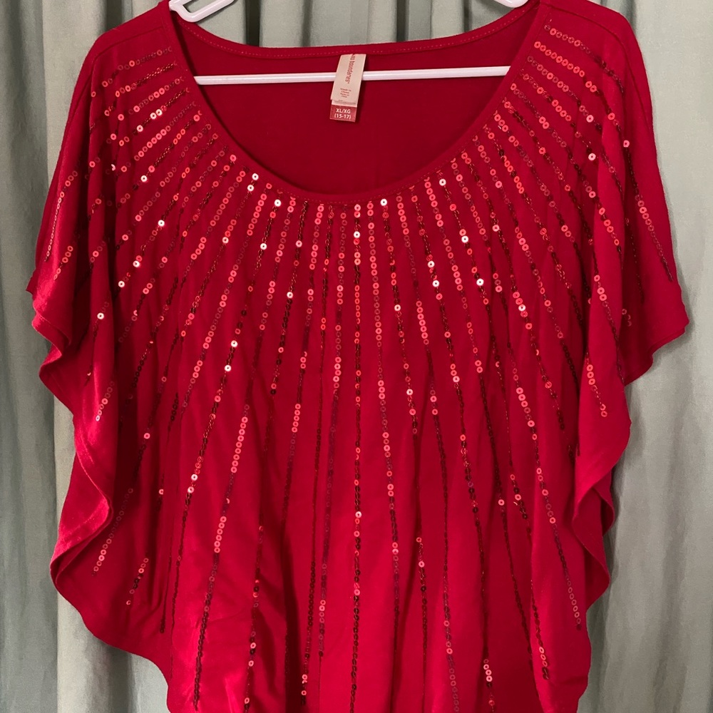 Red sequence draped top